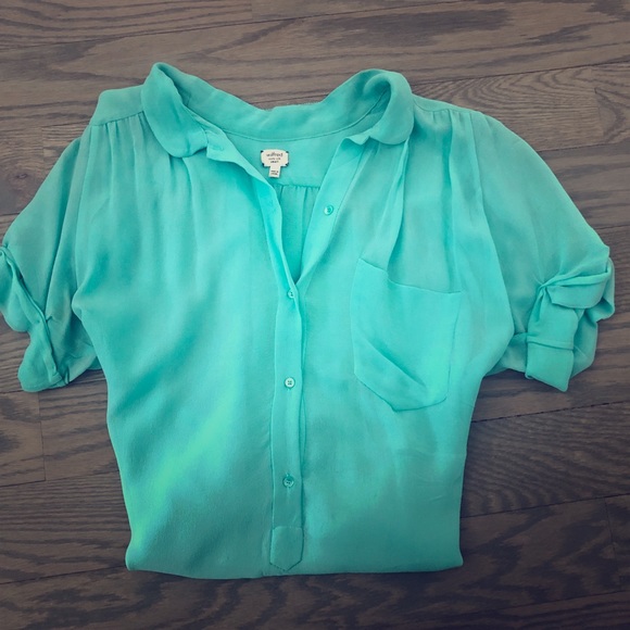 Aritzia silk turquoise blouse - Picture 1 of 4